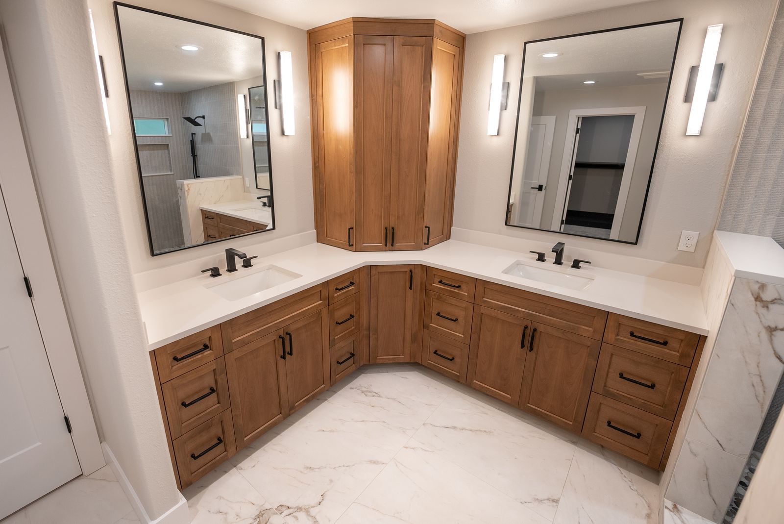 Bathroom electrical renovation with modern vanity lighting
